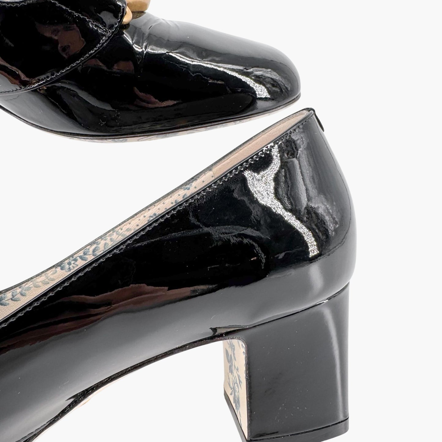 Gucci Victoire GG Block Heel Pumps in Black Patent Leather Size 39.5