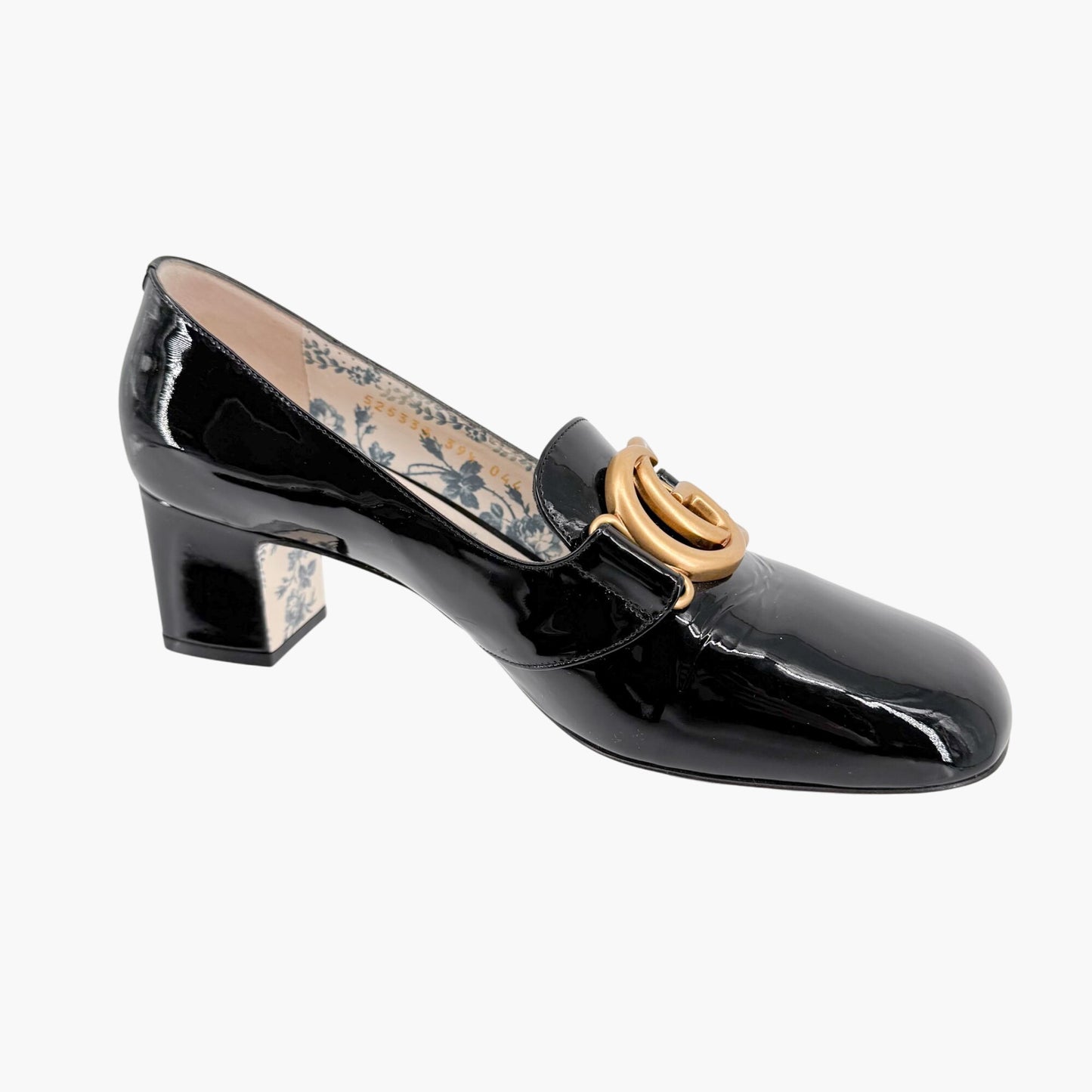 Gucci Victoire GG Block Heel Pumps in Black Patent Leather Size 39.5