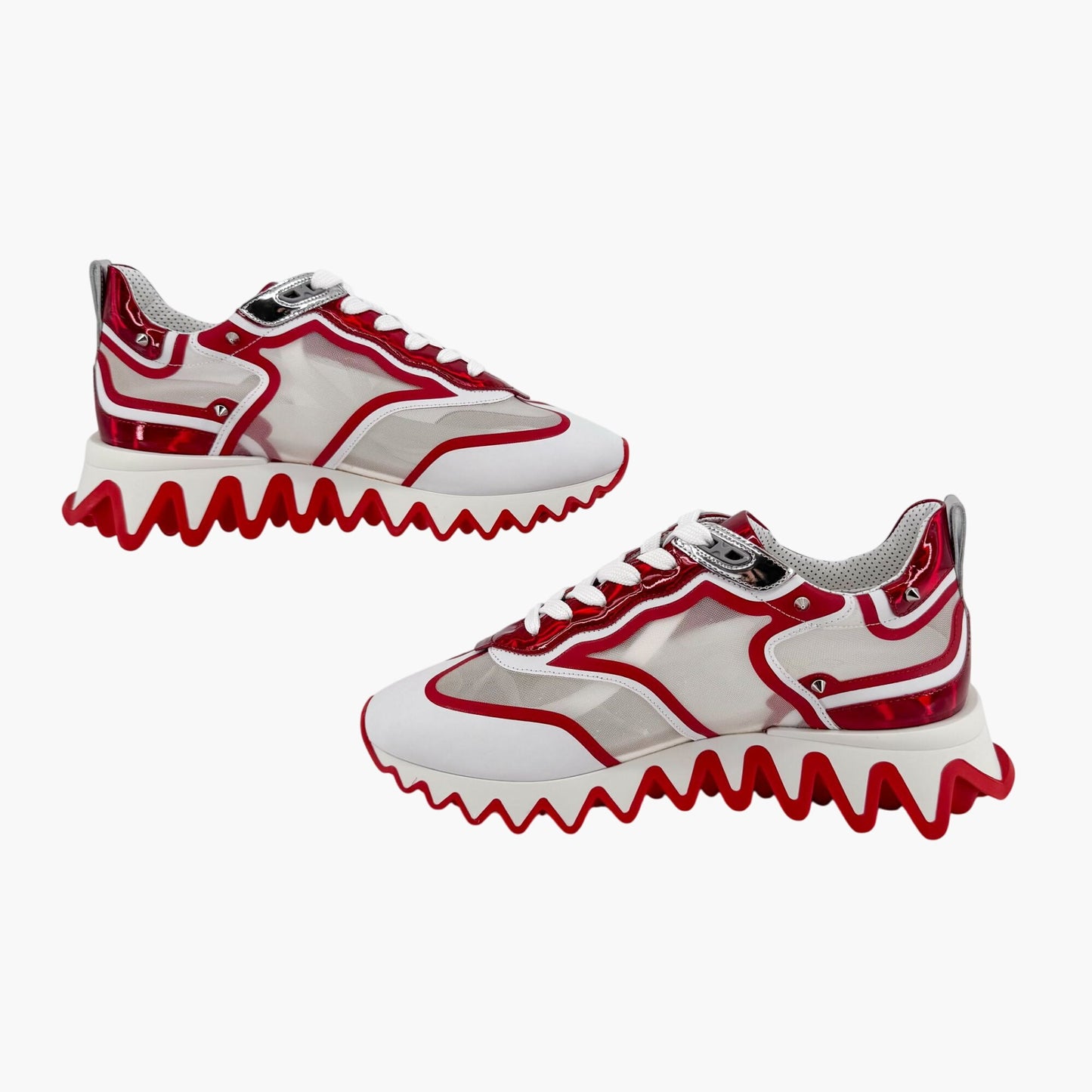Christian Louboutin Sharkina Sneakers in White Mesh & Red Patent Leather – Size 40