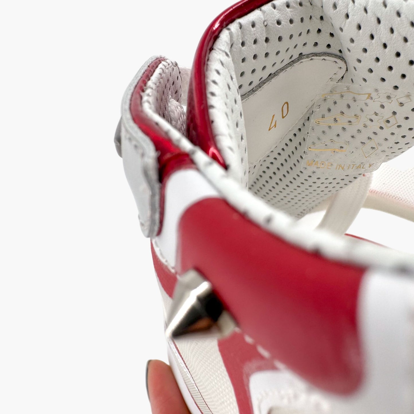 Christian Louboutin Sharkina Sneakers in White Mesh & Red Patent Leather – Size 40