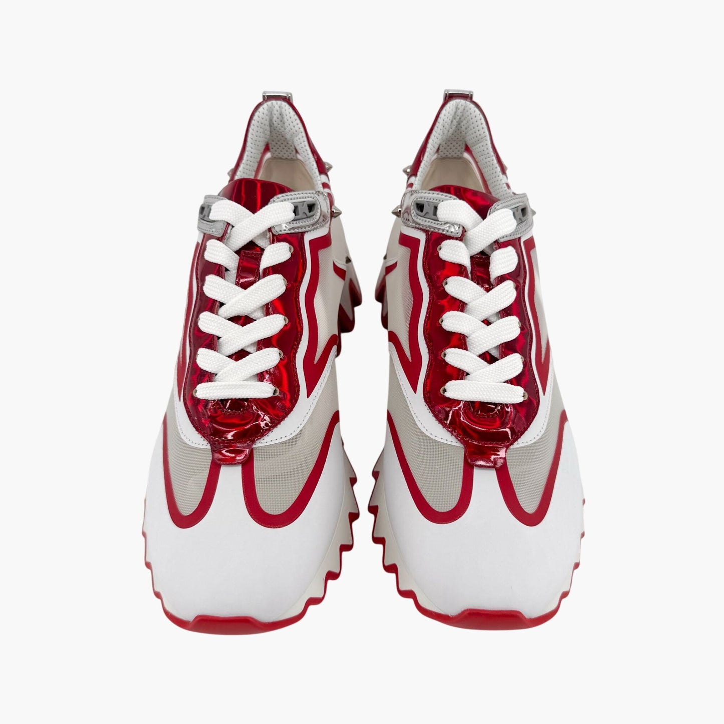 Christian Louboutin Sharkina Sneakers in White Mesh & Red Patent Leather – Size 40