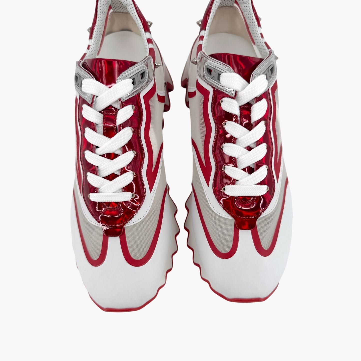 Christian Louboutin Sharkina Sneakers in White Mesh & Red Patent Leather – Size 40