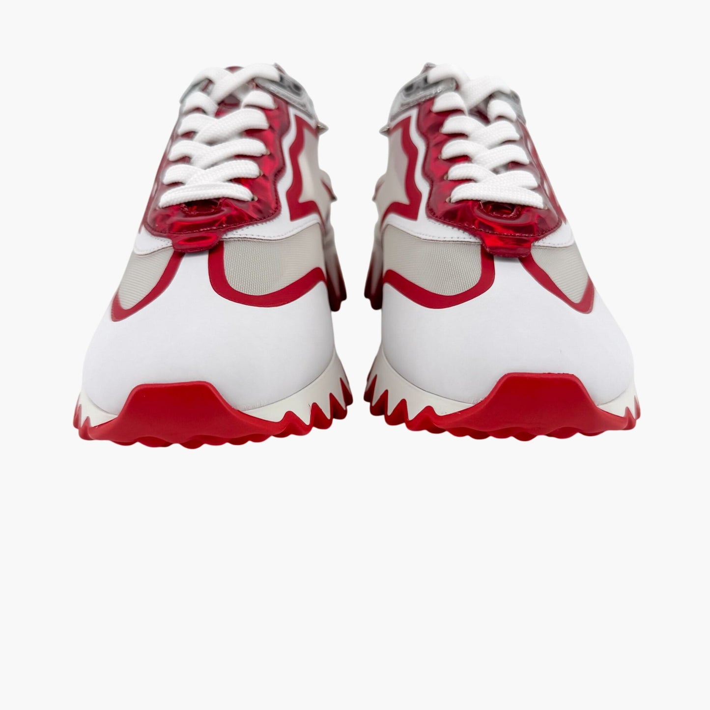 Christian Louboutin Sharkina Sneakers in White Mesh & Red Patent Leather – Size 40