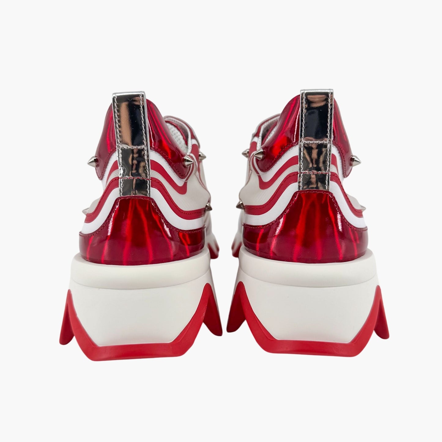 Christian Louboutin Sharkina Sneakers in White Mesh & Red Patent Leather – Size 40