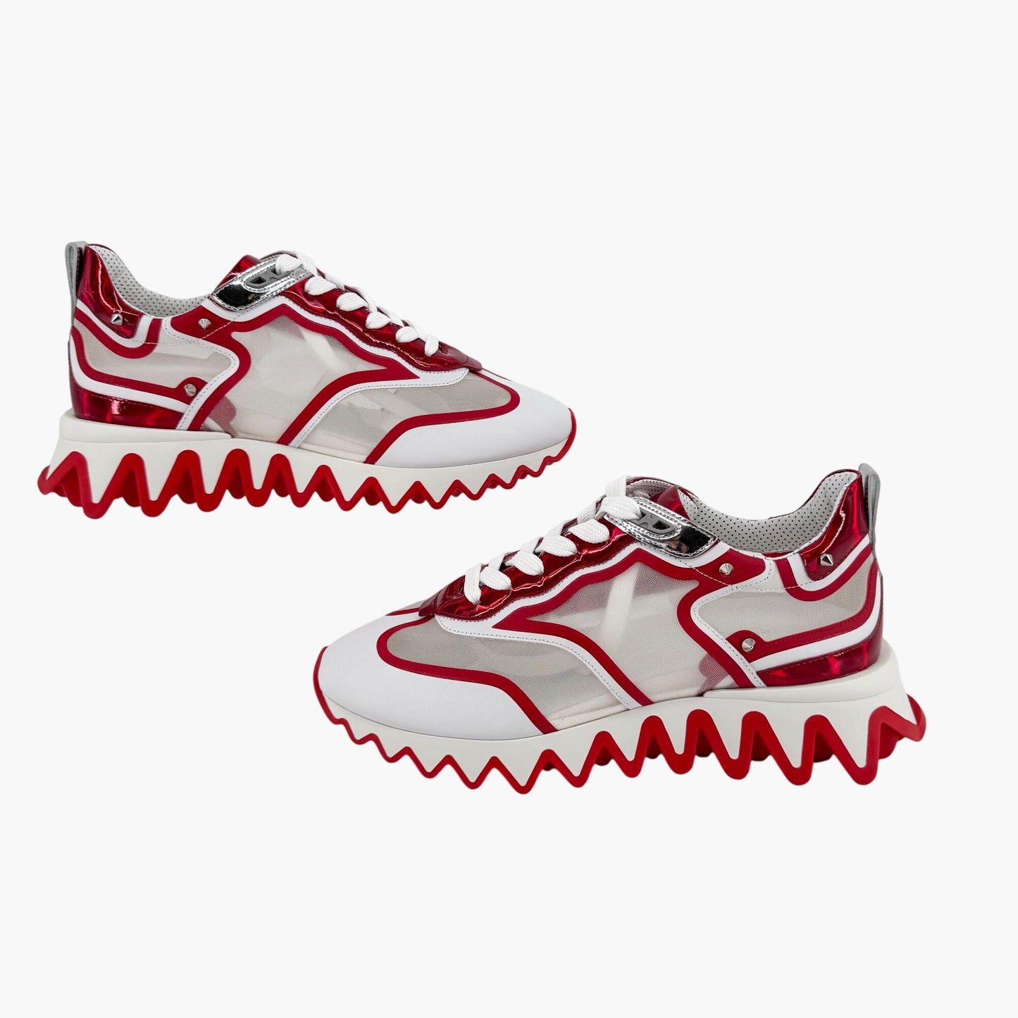 Christian Louboutin Sharkina Sneakers in White Mesh & Red Patent Leather – Size 40