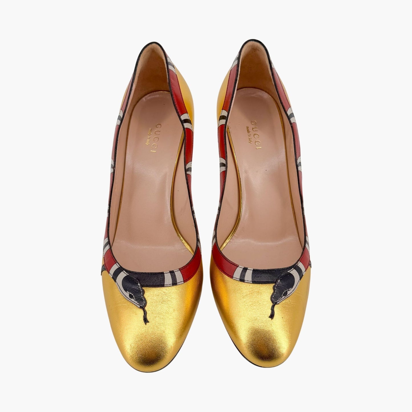 Gucci Yoko Snake Metallic Gold Leather Stiletto Pumps – Size 38.5