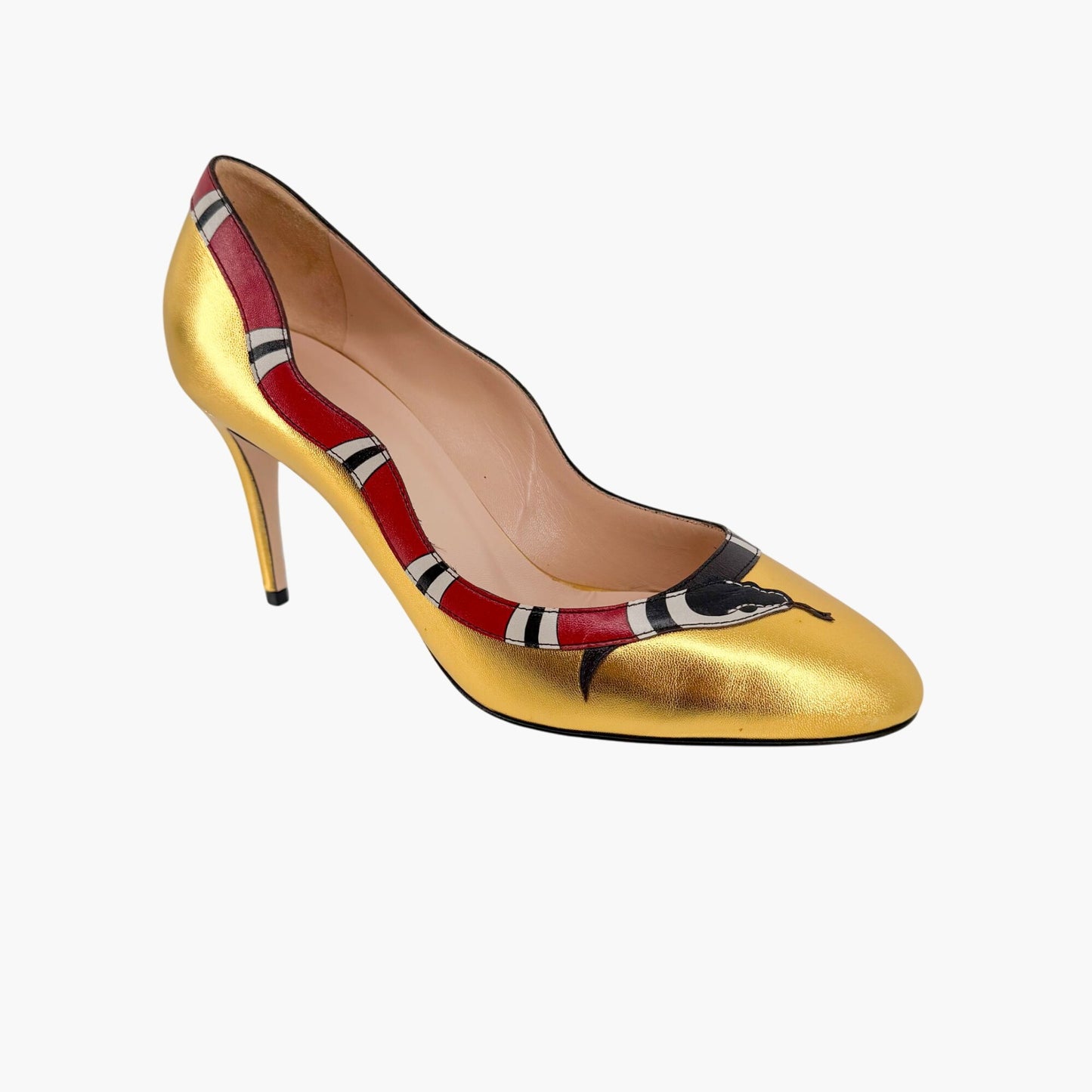 Gucci Yoko Snake Metallic Gold Leather Stiletto Pumps – Size 38.5
