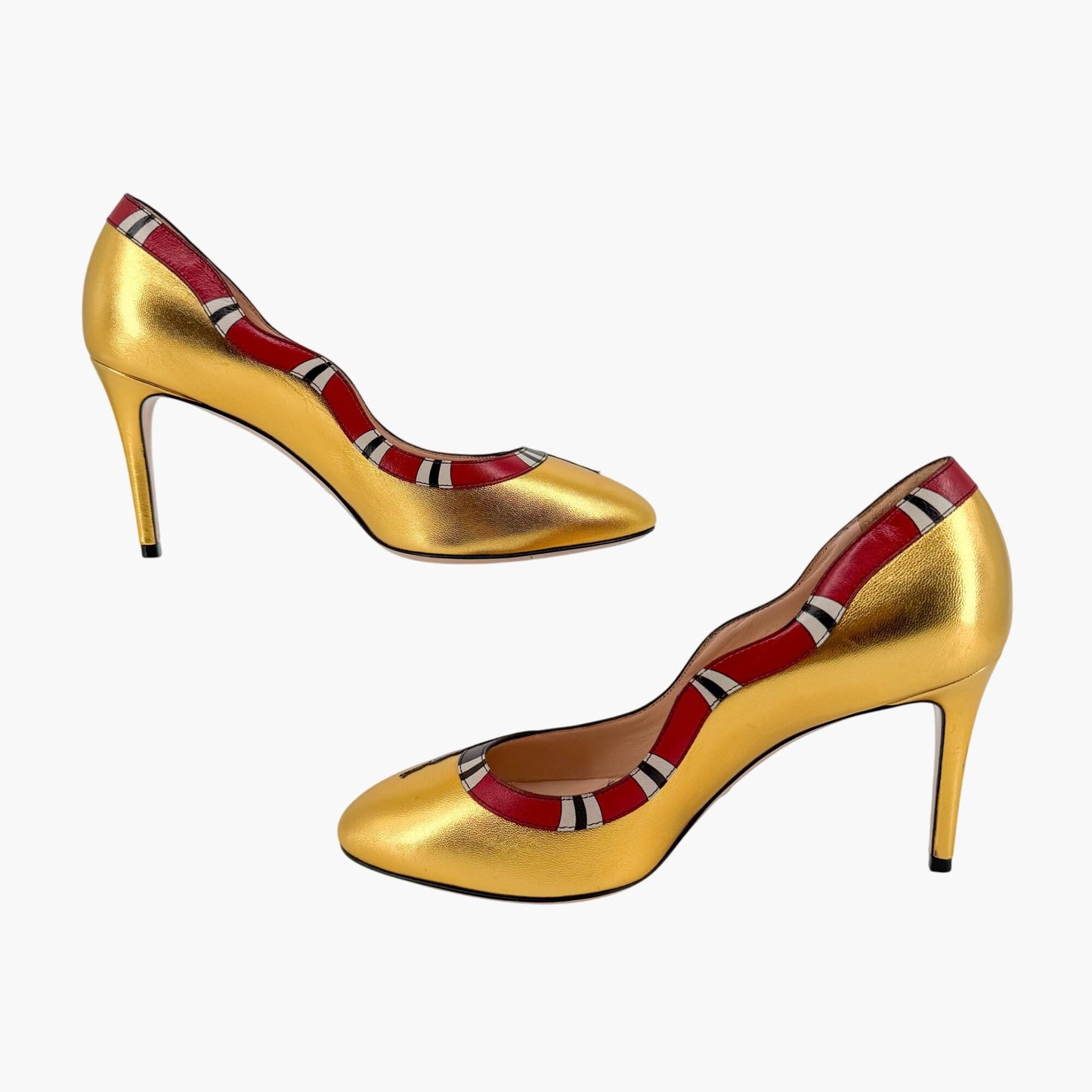 Gucci Yoko Snake Metallic Gold Leather Stiletto Pumps – Size 38.5
