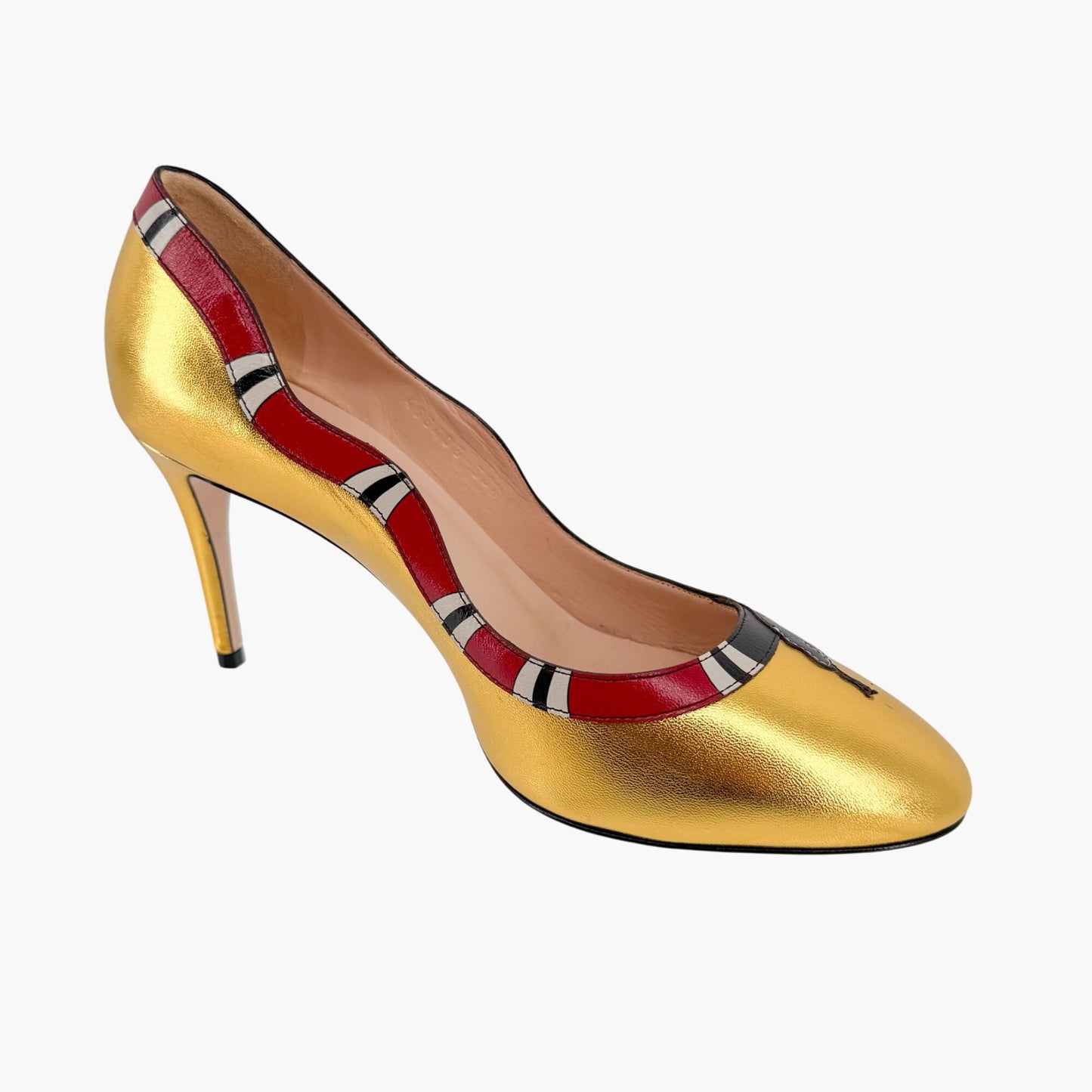 Gucci Yoko Snake Metallic Gold Leather Stiletto Pumps – Size 38.5