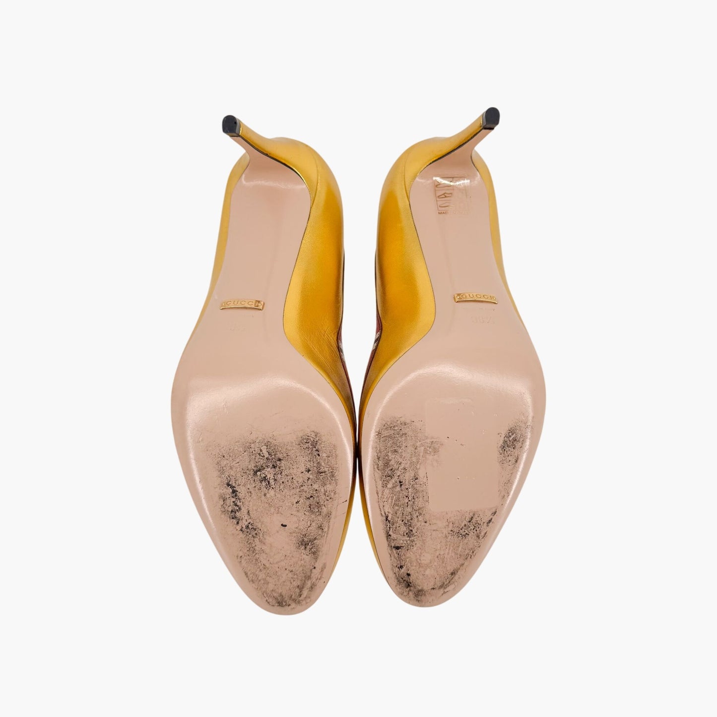 Gucci Yoko Snake Metallic Gold Leather Stiletto Pumps – Size 38.5