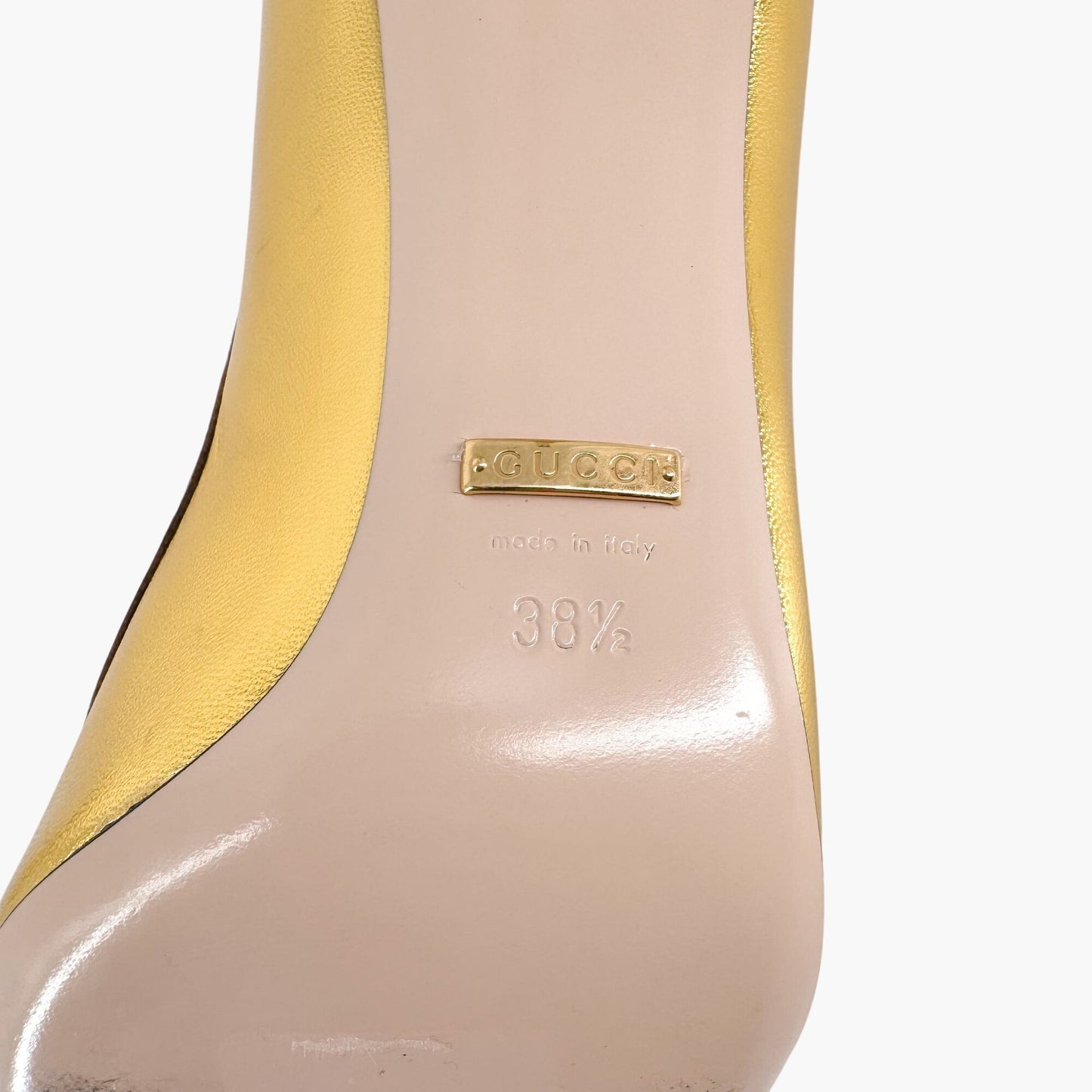 Gucci Yoko Snake Metallic Gold Leather Stiletto Pumps – Size 38.5