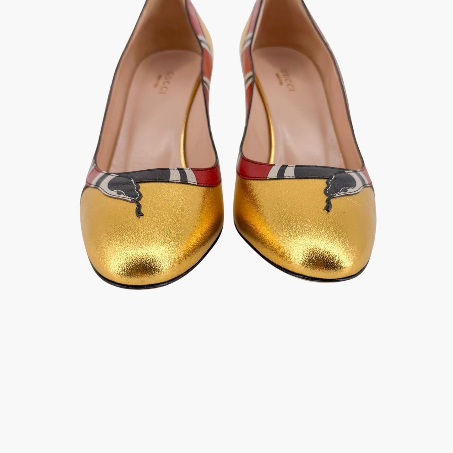 Gucci Yoko Snake Metallic Gold Leather Stiletto Pumps – Size 38.5