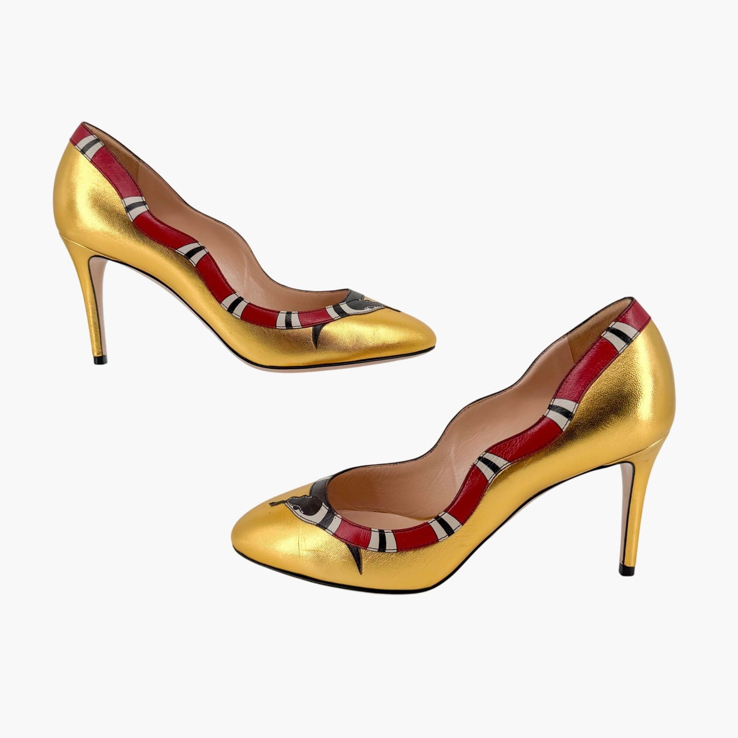 Gucci Yoko Snake Metallic Gold Leather Stiletto Pumps – Size 38.5