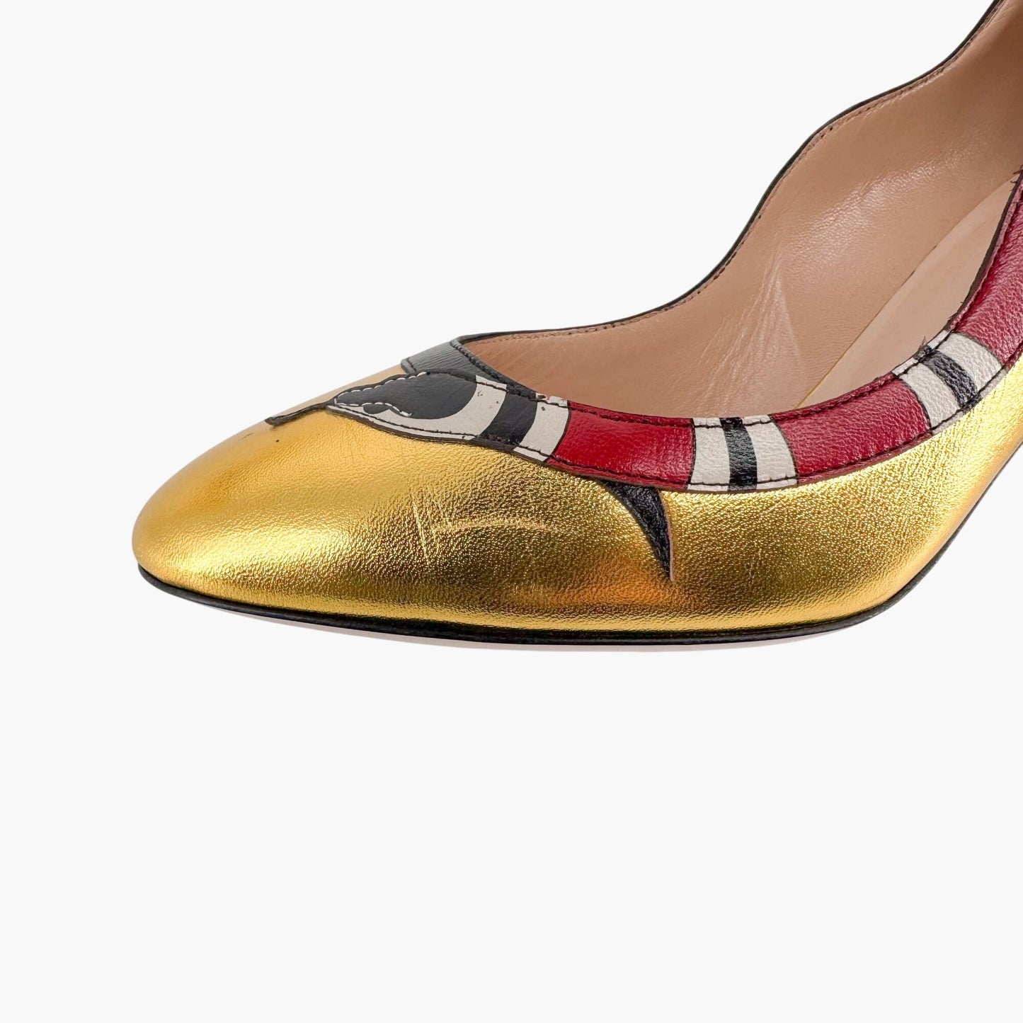 Gucci Yoko Snake Metallic Gold Leather Stiletto Pumps – Size 38.5