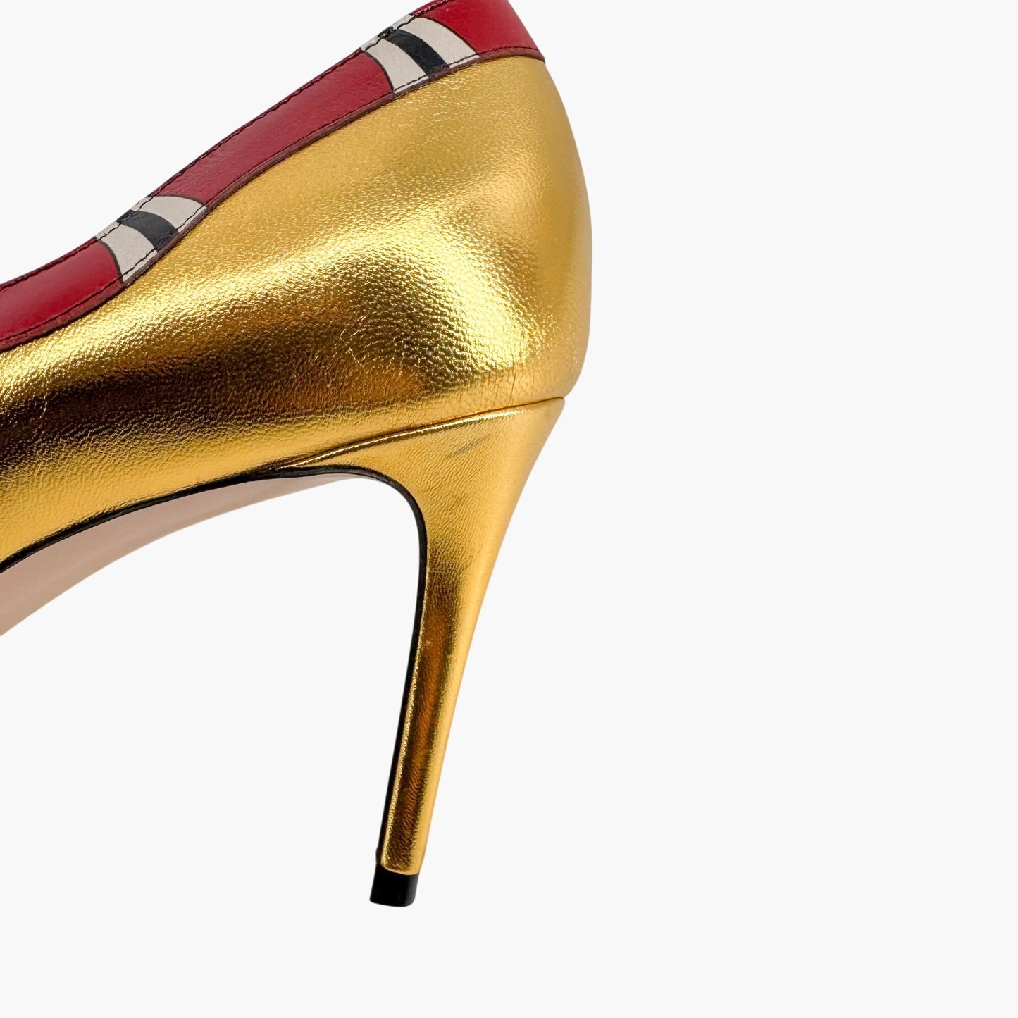 Gucci Yoko Snake Metallic Gold Leather Stiletto Pumps – Size 38.5