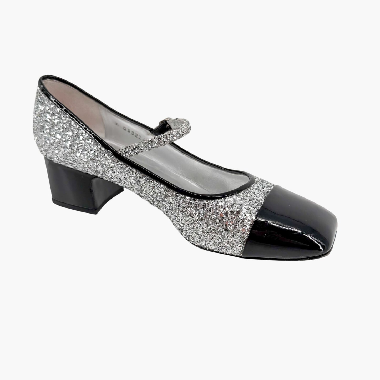 Chanel Silver Glitter CC Cap Toe Mary Jane Pumps Size 41.5