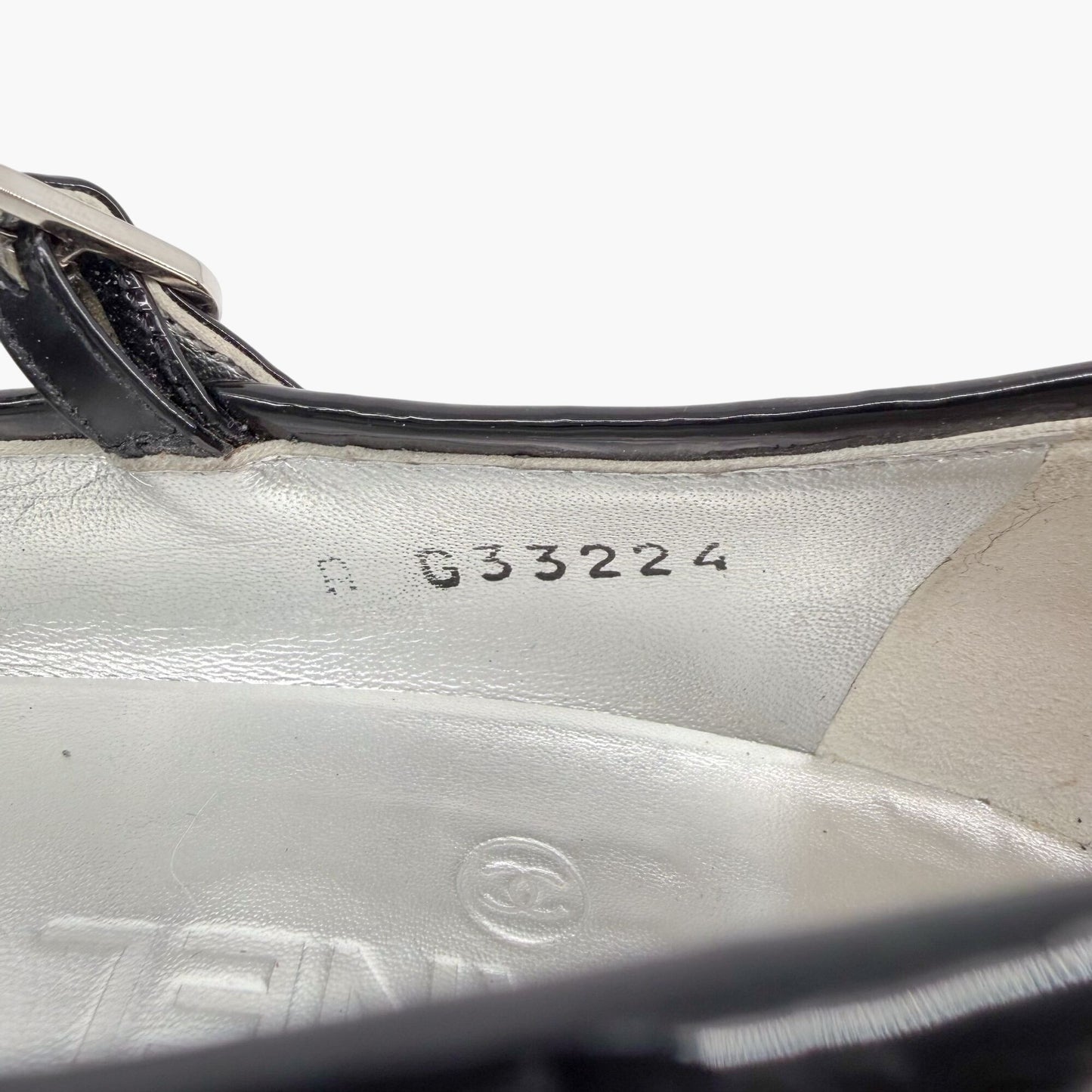 Chanel Silver Glitter CC Cap Toe Mary Jane Pumps Size 41.5