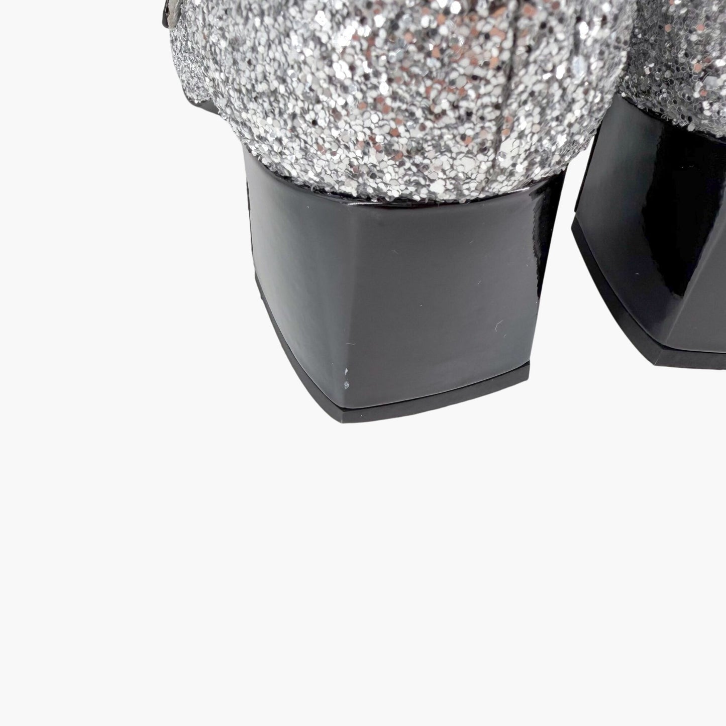 Chanel Silver Glitter CC Cap Toe Mary Jane Pumps Size 41.5