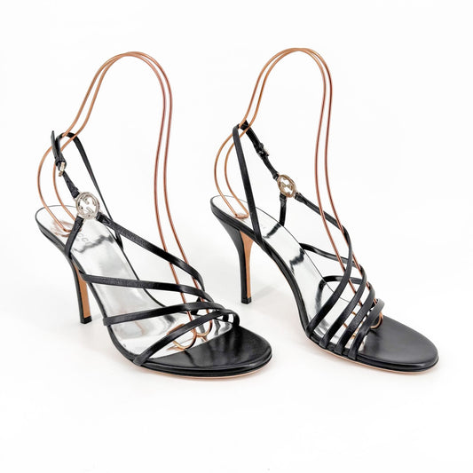 Gucci Strappy Interlocking G Sandals in Black Leather Size 38.5
