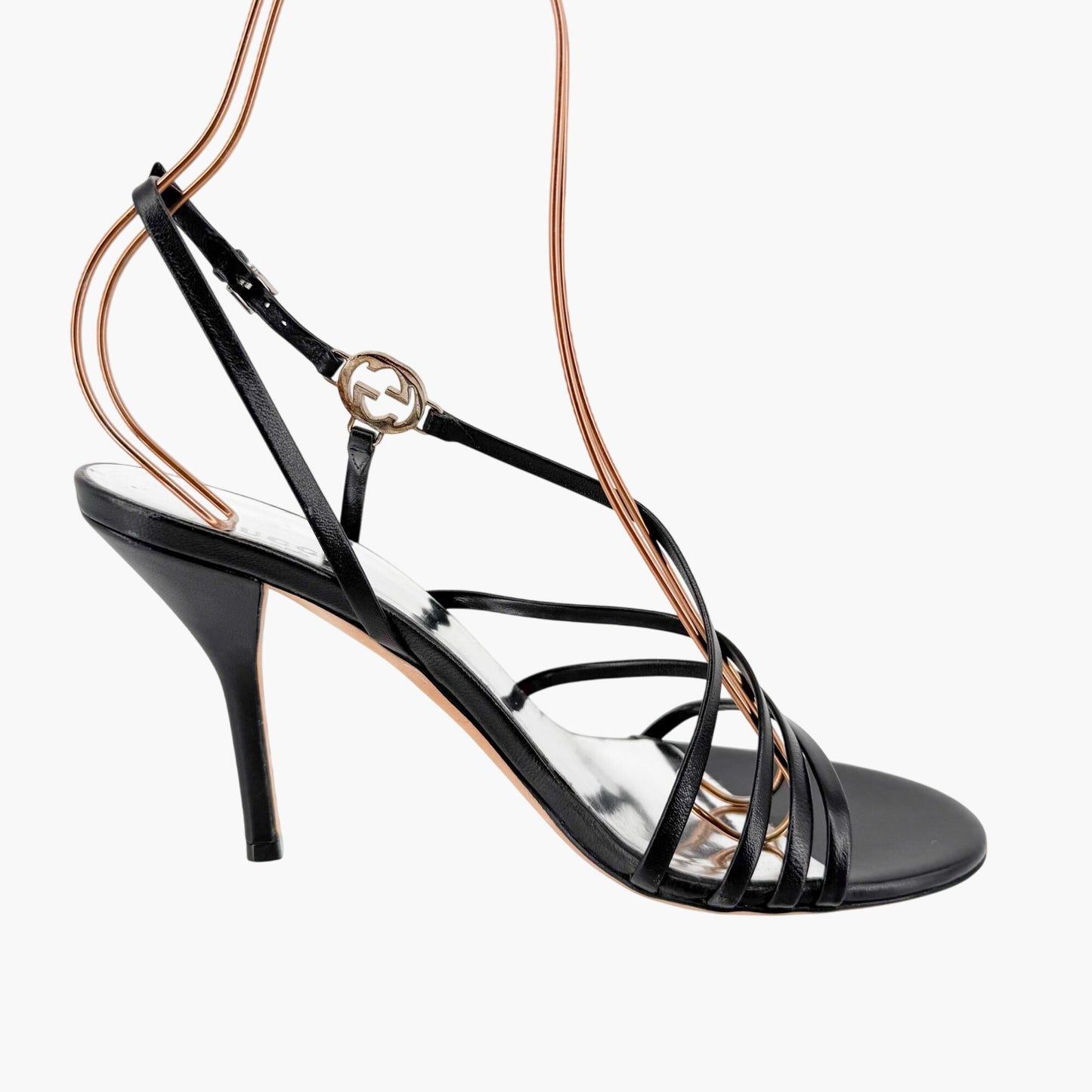 Gucci Strappy Interlocking G Sandals in Black Leather Size 38.5