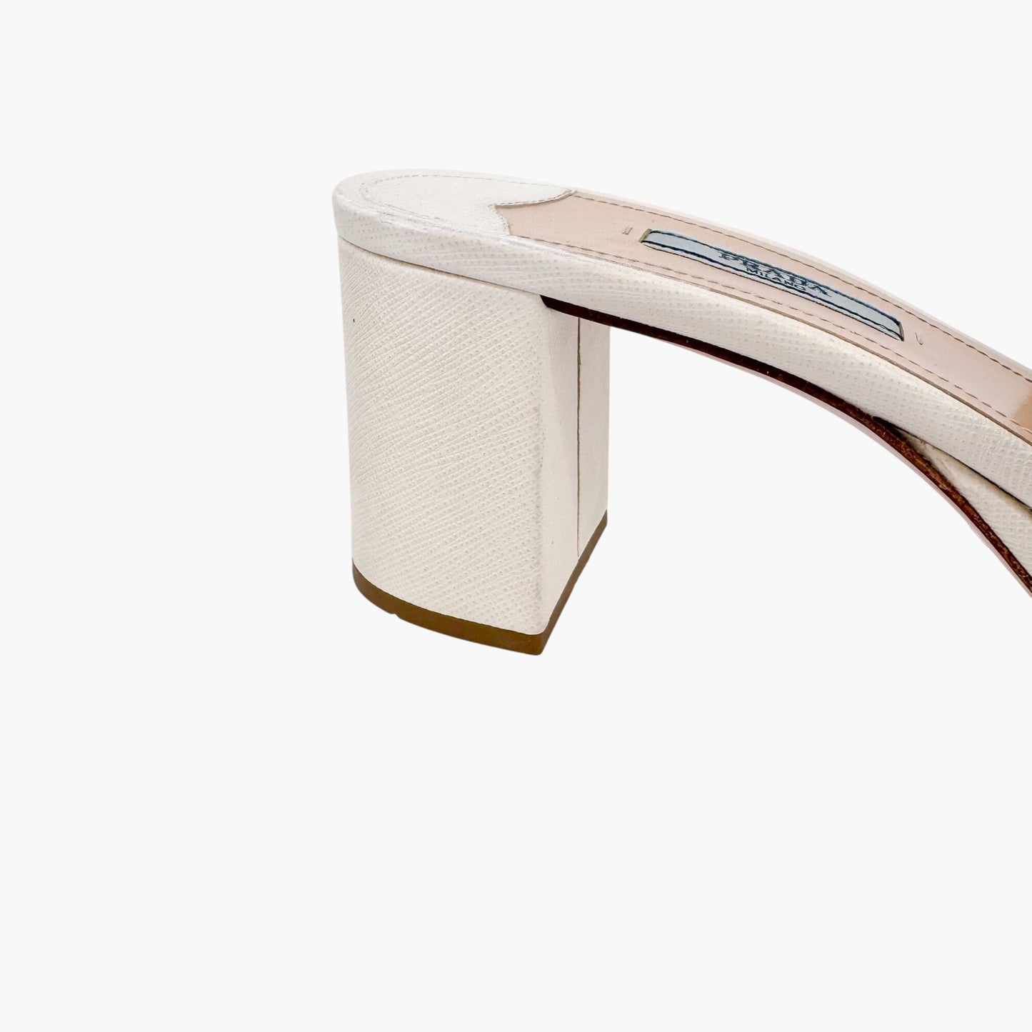 Prada Block Heel Platform Slide Sandals in White Saffiano Size 39