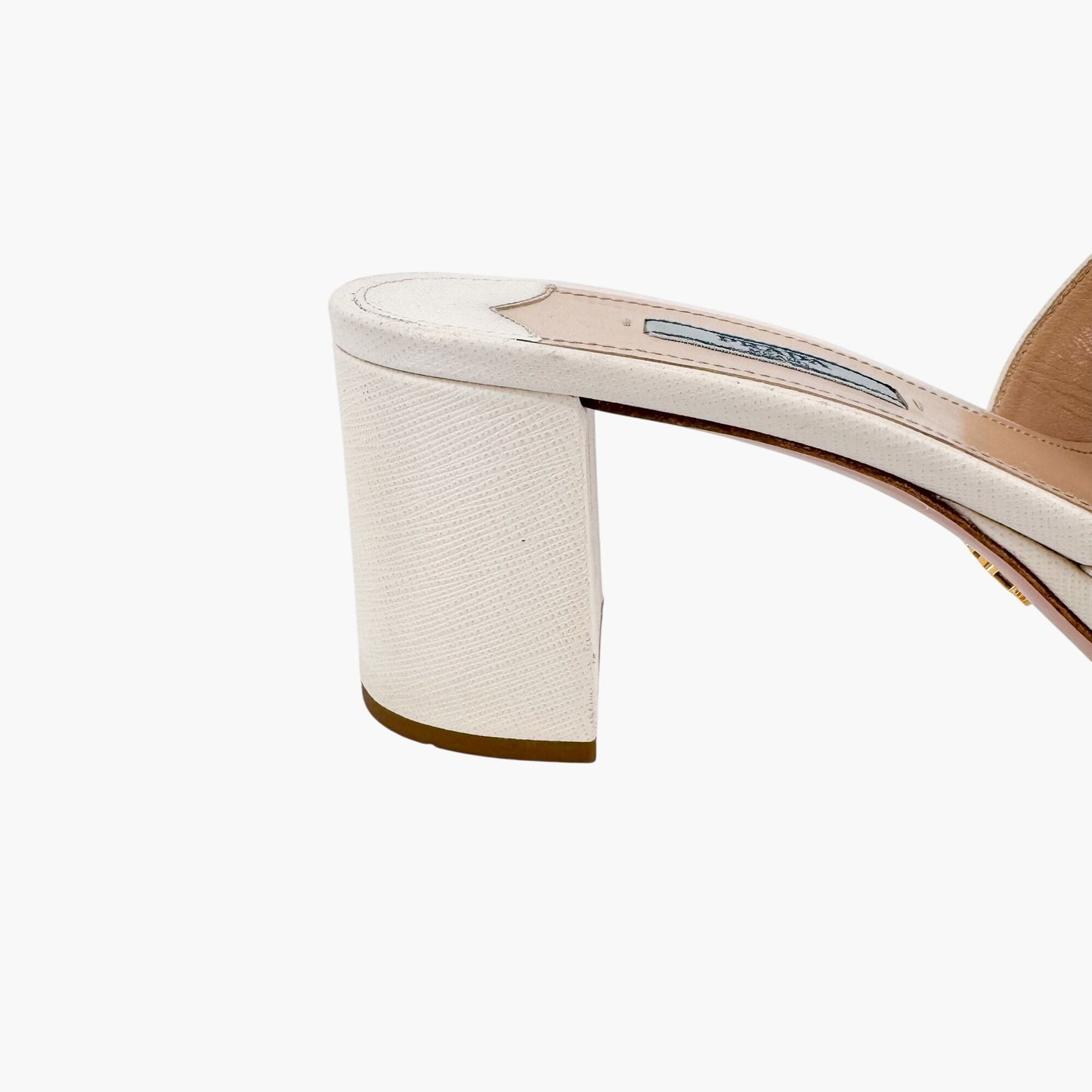 Prada Block Heel Platform Slide Sandals in White Saffiano Size 39