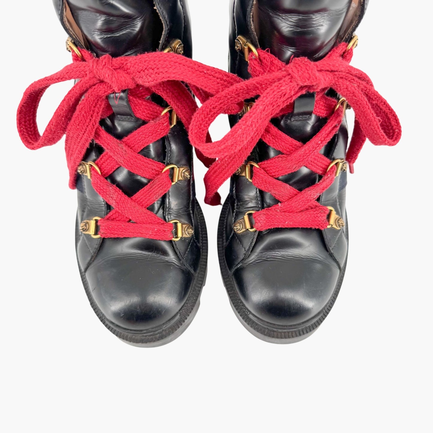 Gucci Trip Rainbow Lace Up Combat Boots in Black Leather Size 37.5