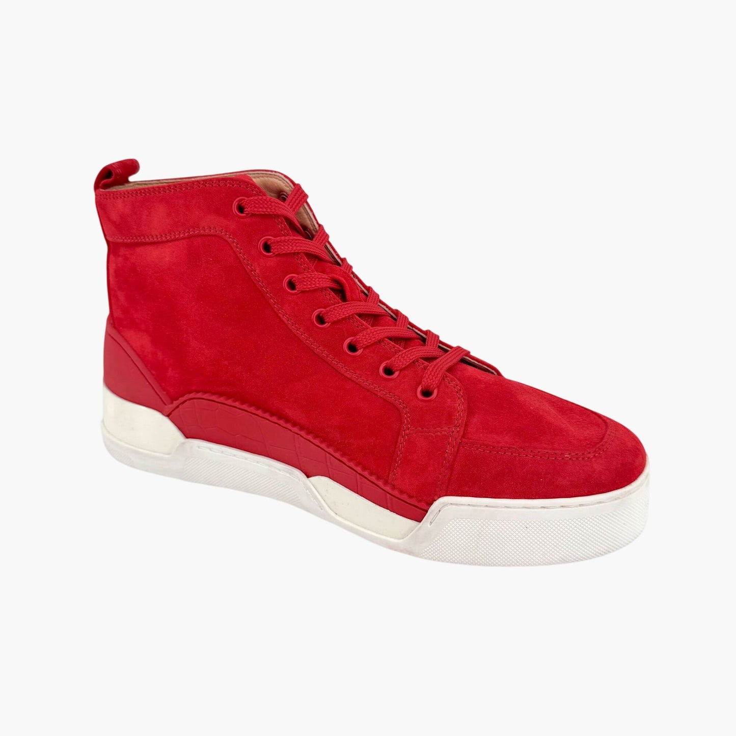 Christian Louboutin Rankick High Top Sneakers in Red Suede Size 40.5