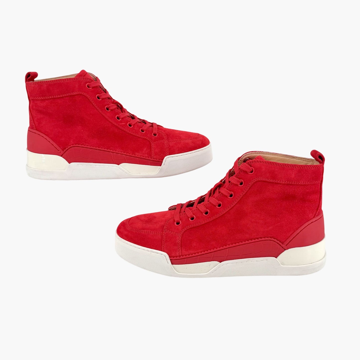 Christian Louboutin Rankick High Top Sneakers in Red Suede Size 40.5