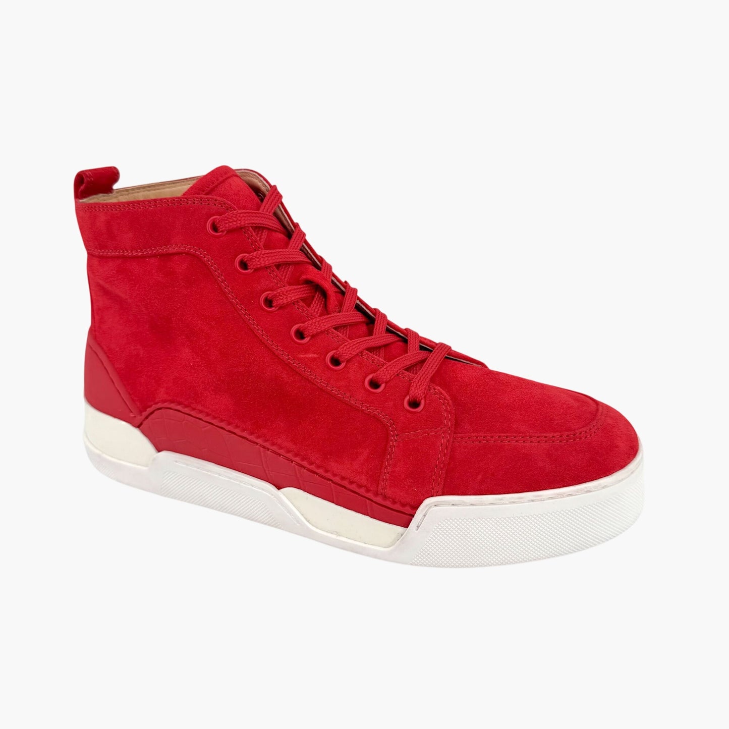 Christian Louboutin Rankick High Top Sneakers in Red Suede Size 40.5