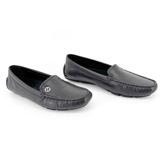 Gucci Interlocking GG Driving Loafers in Black Leather Size 36.5