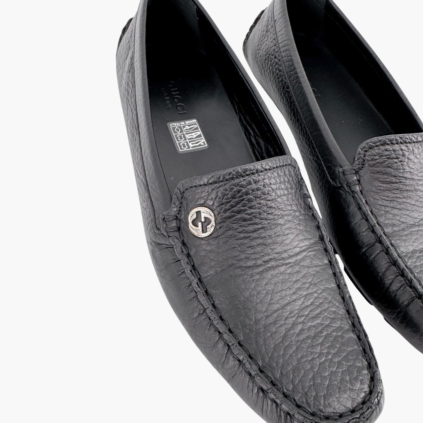 Gucci Interlocking GG Driving Loafers in Black Leather Size 36.5