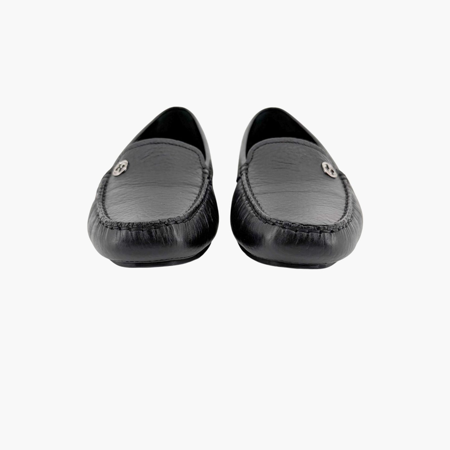 Gucci Interlocking GG Driving Loafers in Black Leather Size 36.5
