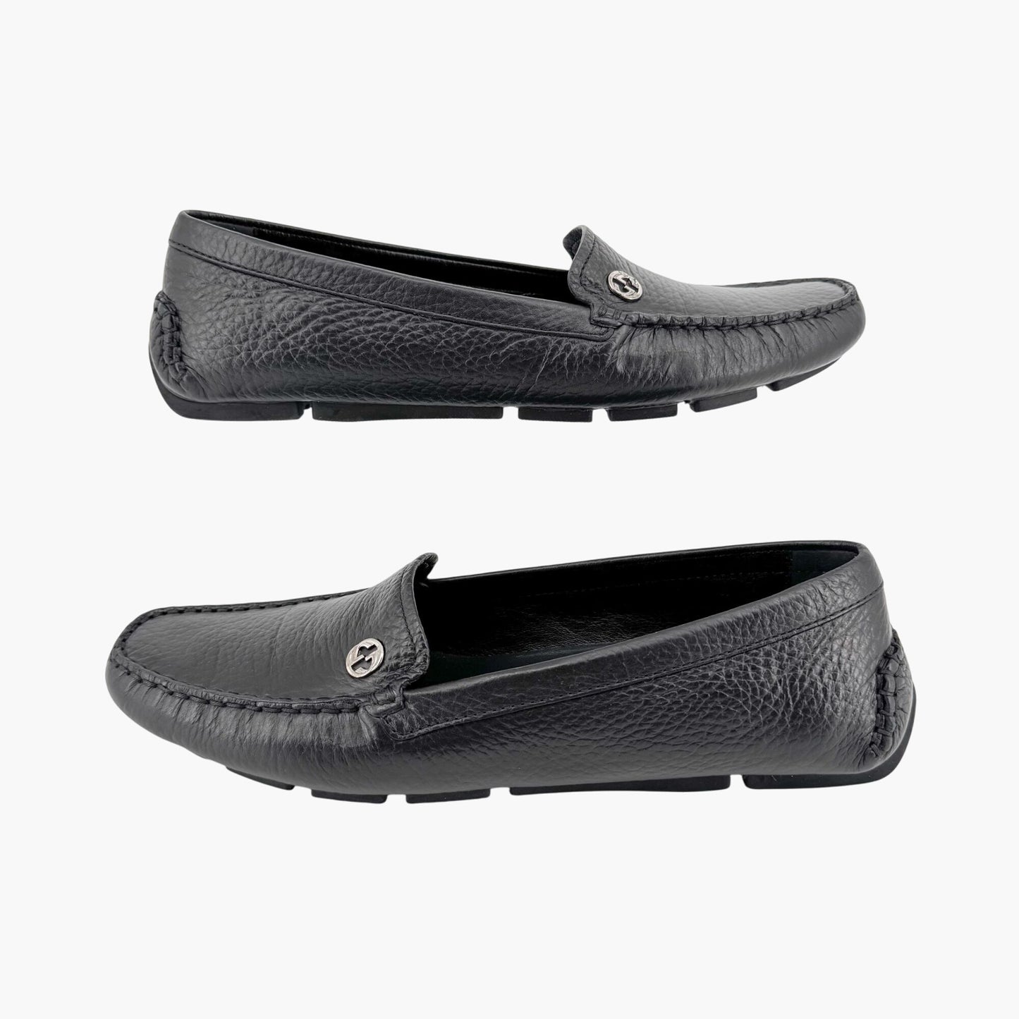 Gucci Interlocking GG Driving Loafers in Black Leather Size 36.5