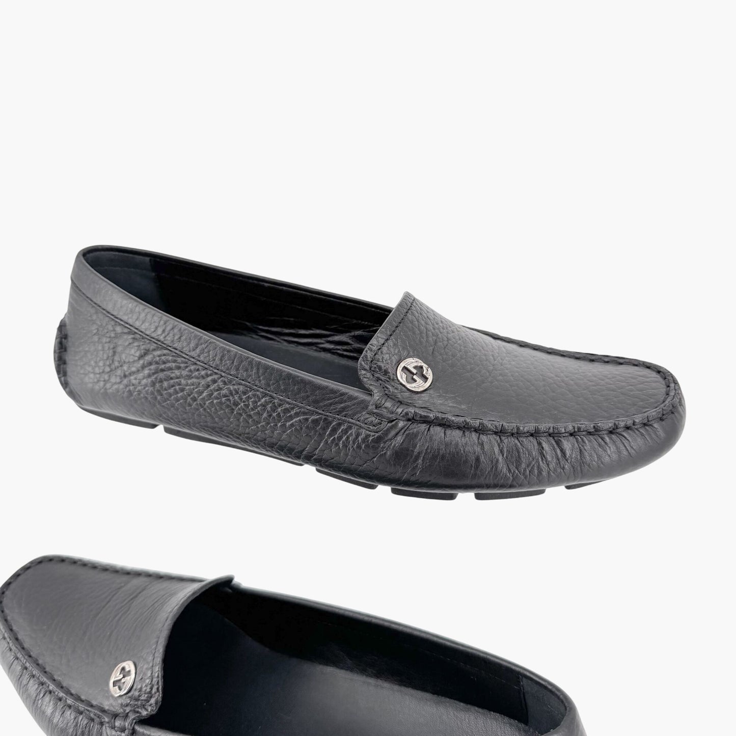 Gucci Interlocking GG Driving Loafers in Black Leather Size 36.5