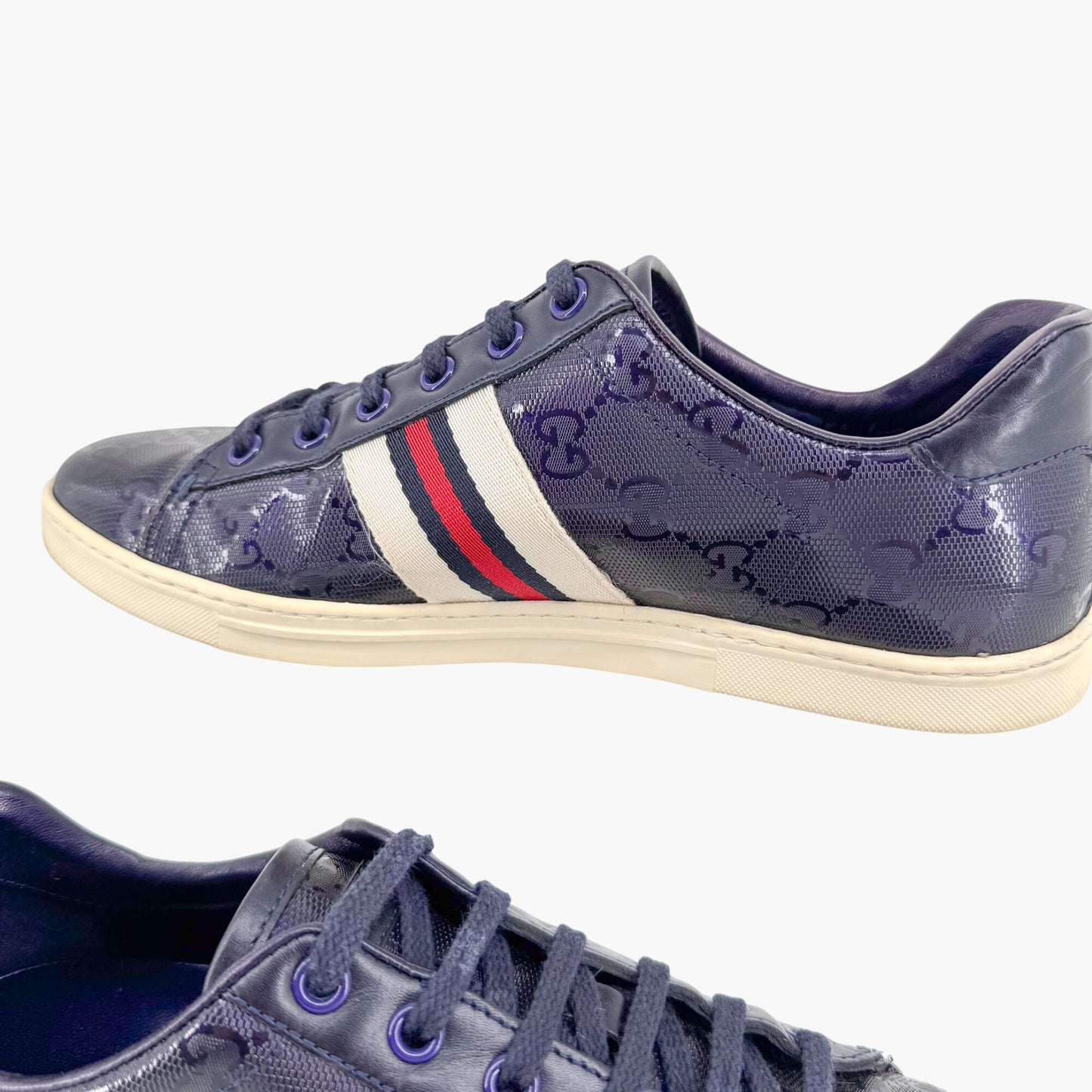 Gucci Low Top Sneakers in Navy Blue GG Monogram Impreme Size 37