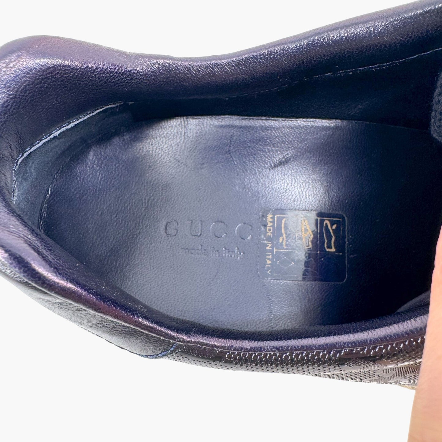 Gucci Low Top Sneakers in Navy Blue GG Monogram Impreme Size 37
