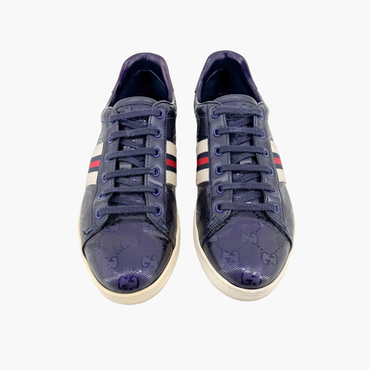 Gucci Low Top Sneakers in Navy Blue GG Monogram Impreme Size 37