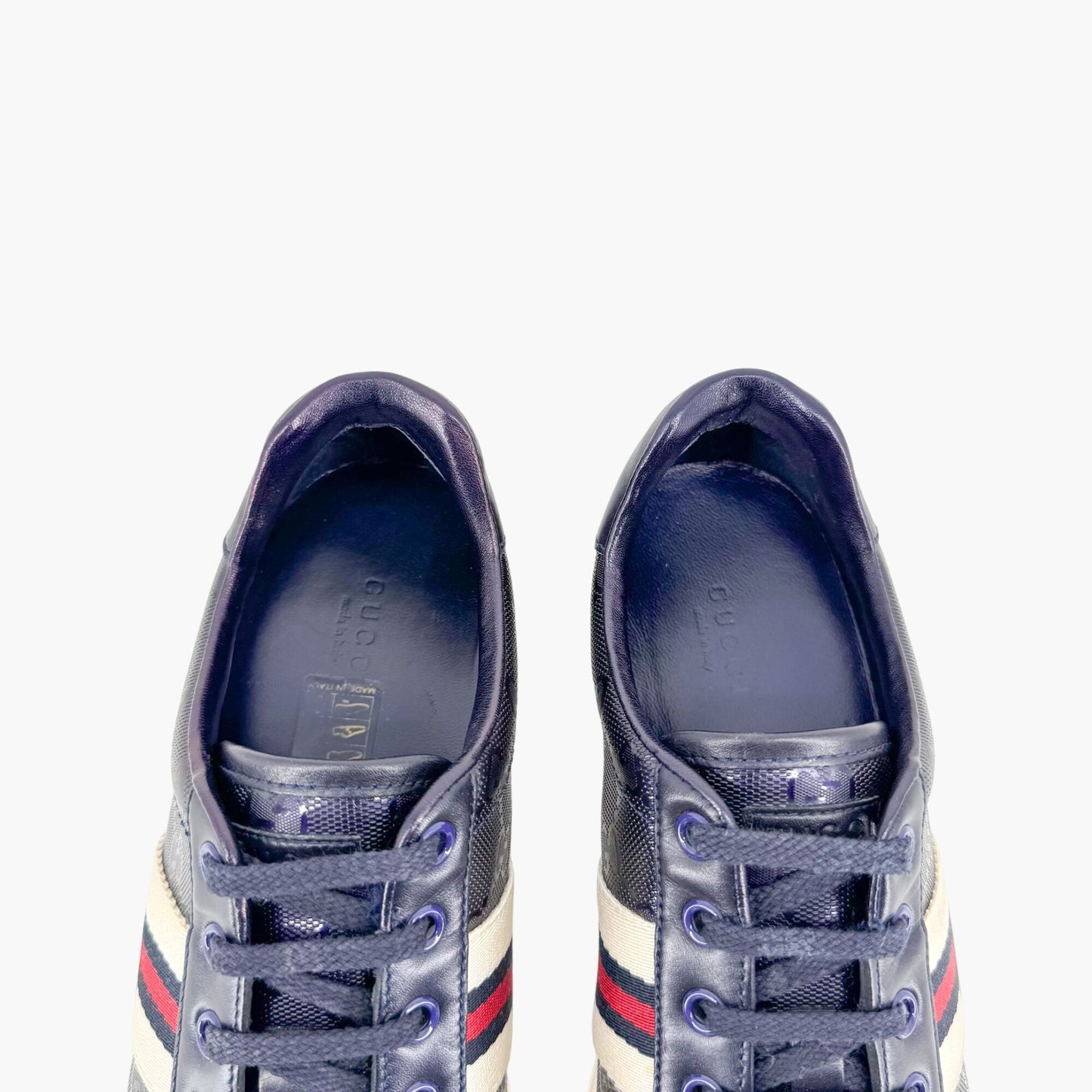 Gucci Low Top Sneakers in Navy Blue GG Monogram Impreme Size 37