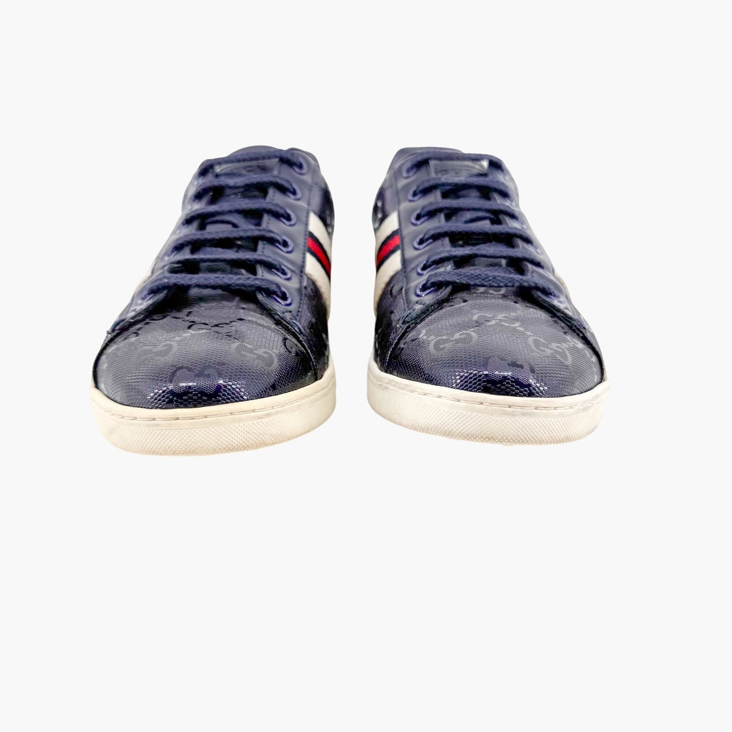 Gucci Low Top Sneakers in Navy Blue GG Monogram Impreme Size 37