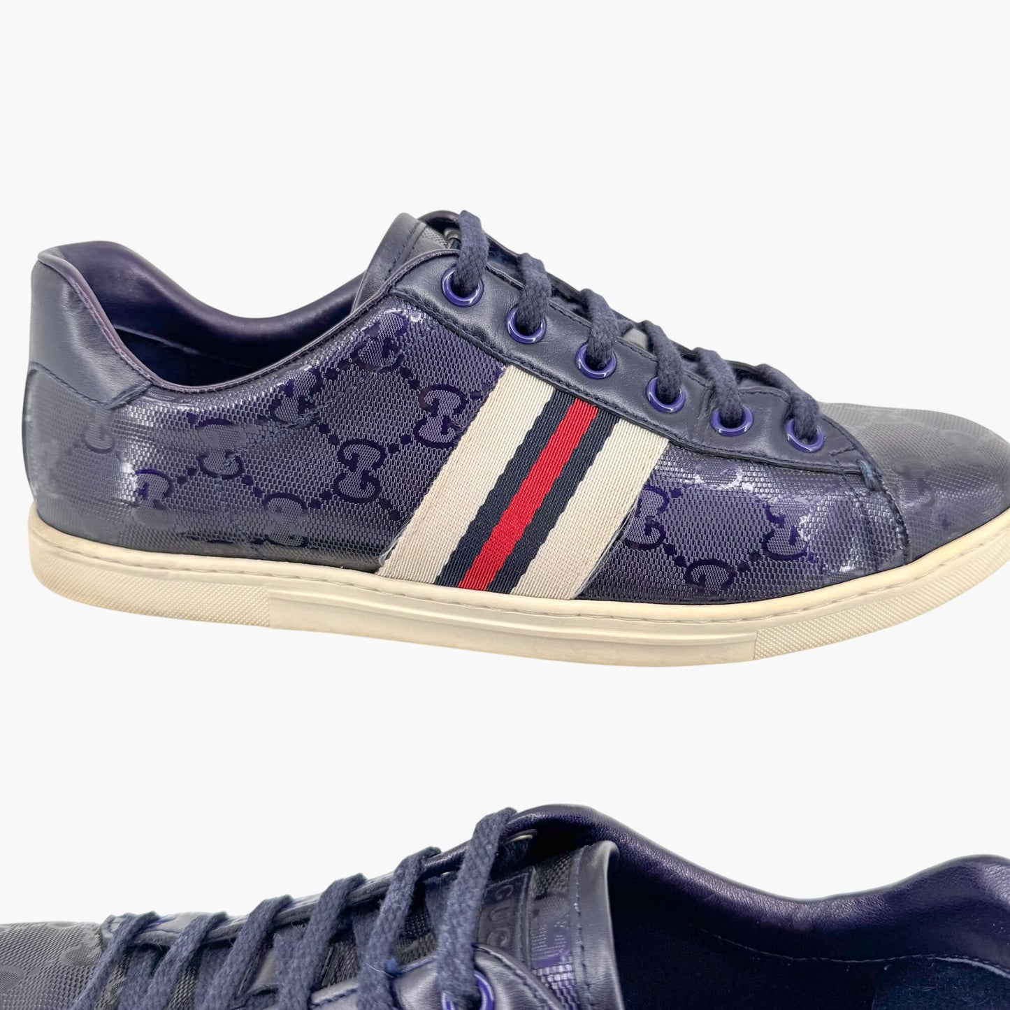 Gucci Low Top Sneakers in Navy Blue GG Monogram Impreme Size 37