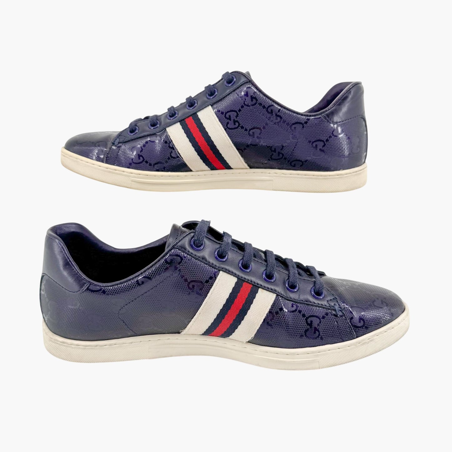 Gucci Low Top Sneakers in Navy Blue GG Monogram Impreme Size 37