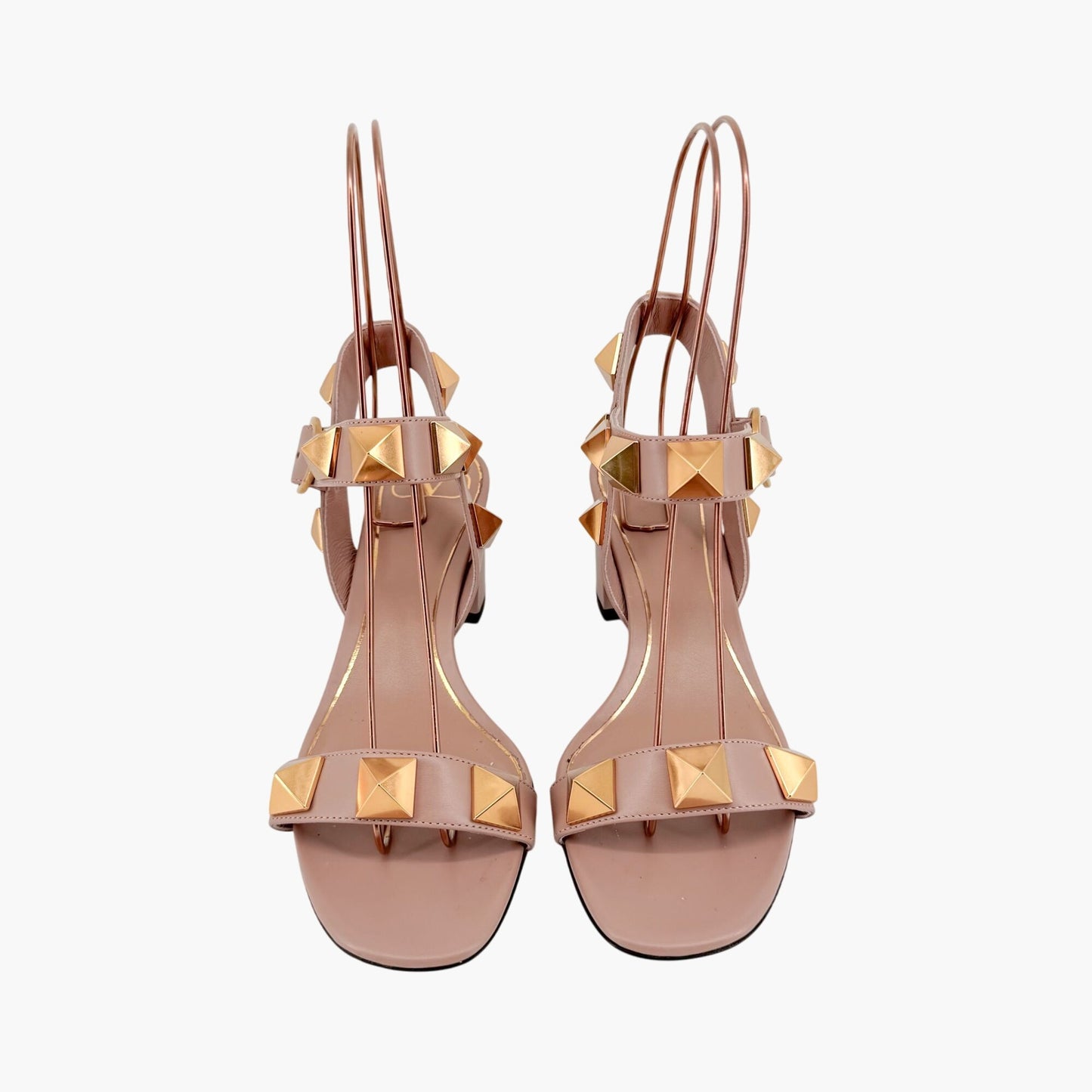 Valentino Garavani Roman Stud Block Heel Sandals in Beige Leather – Size 37