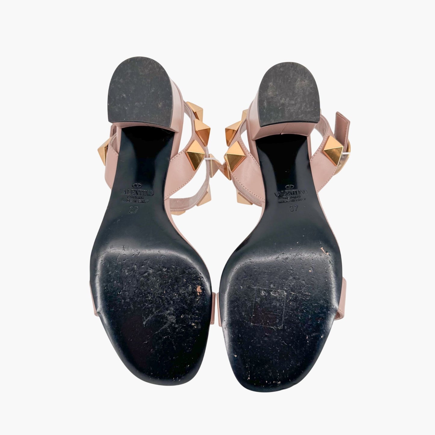 Valentino Garavani Roman Stud Block Heel Sandals in Beige Leather – Size 37