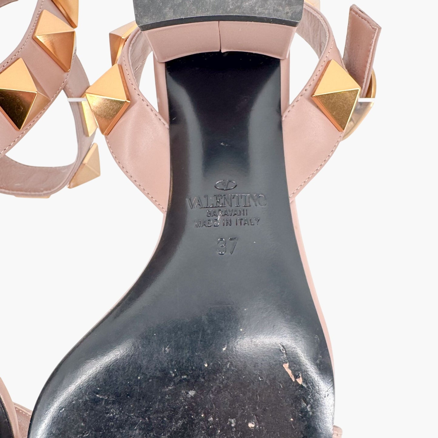 Valentino Garavani Roman Stud Block Heel Sandals in Beige Leather – Size 37