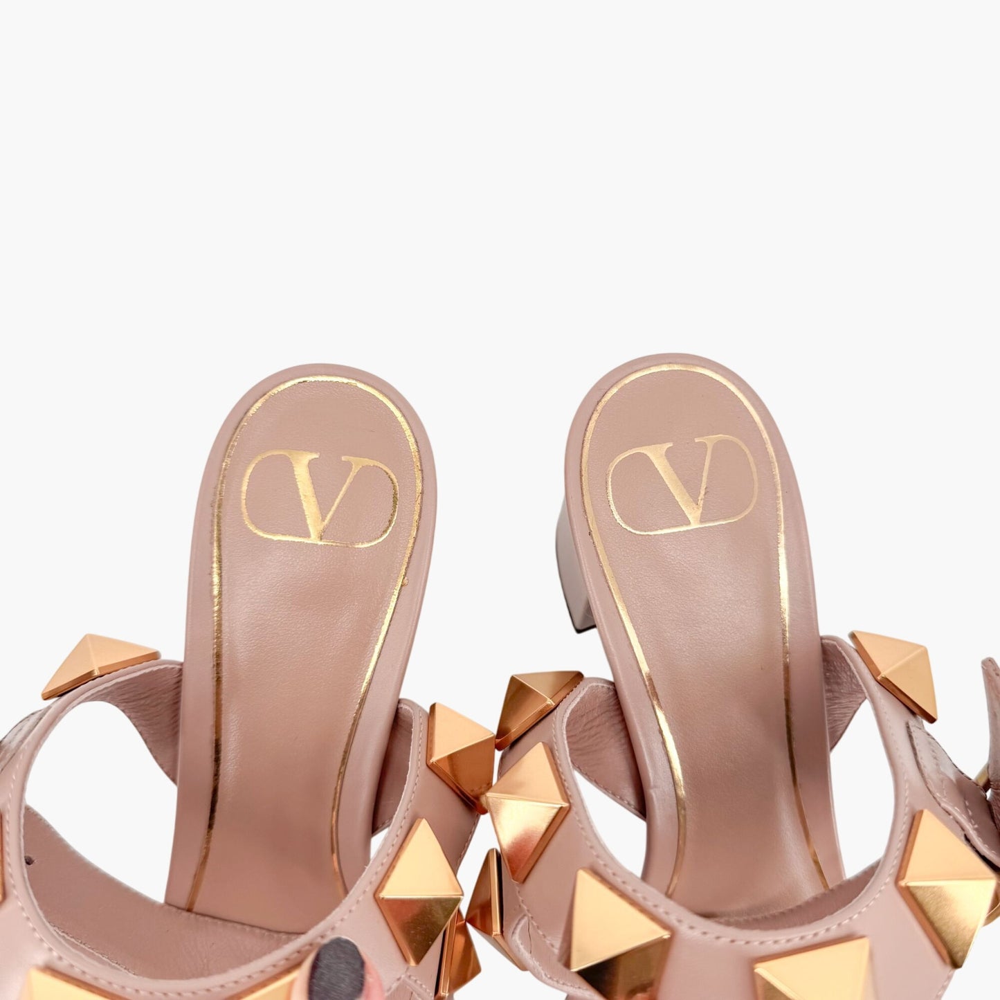 Valentino Garavani Roman Stud Block Heel Sandals in Beige Leather – Size 37