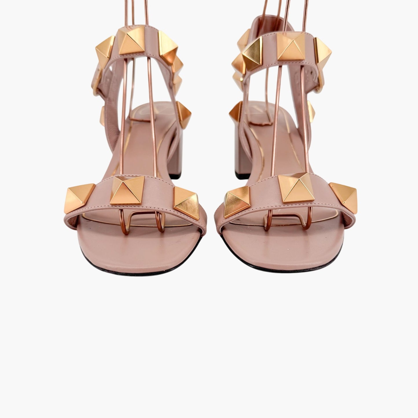 Valentino Garavani Roman Stud Block Heel Sandals in Beige Leather – Size 37