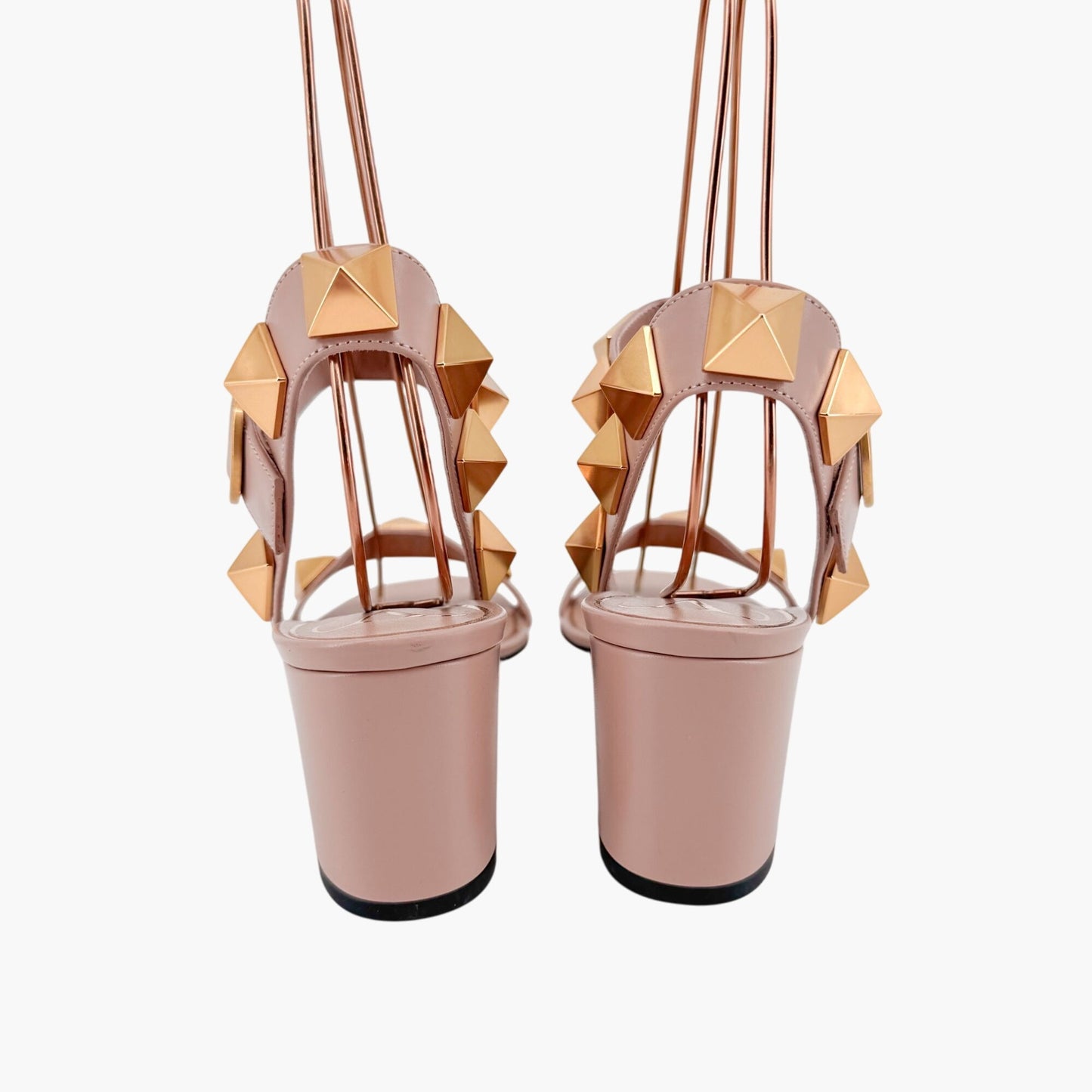 Valentino Garavani Roman Stud Block Heel Sandals in Beige Leather – Size 37