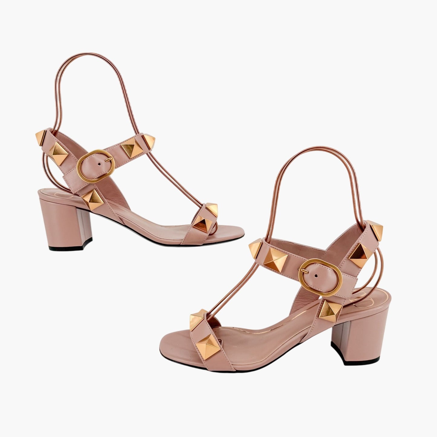 Valentino Garavani Roman Stud Block Heel Sandals in Beige Leather – Size 37