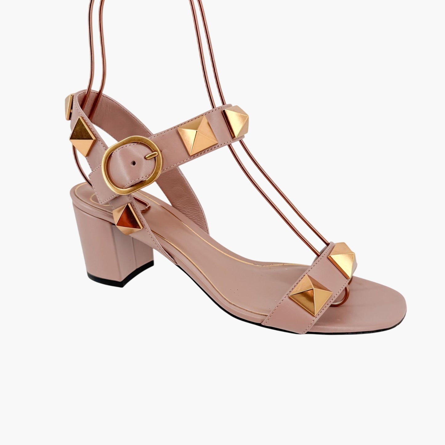 Valentino Garavani Roman Stud Block Heel Sandals in Beige Leather – Size 37
